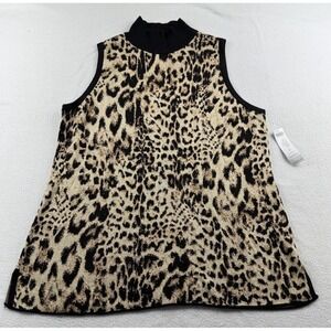 Chico's Sleeveless Mock Neck Leopard Print Cashmere Collar Sweater Sz 2 NWT